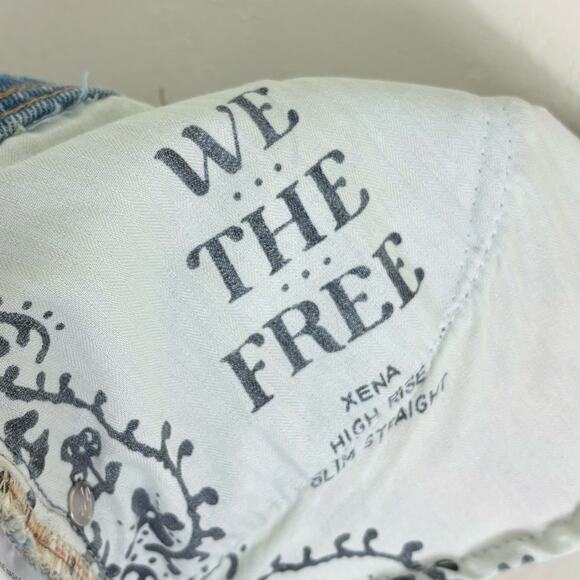 Free People We The Free Union Blue Xena High Rise Slim Straight Jeans - Picture 12 of 14